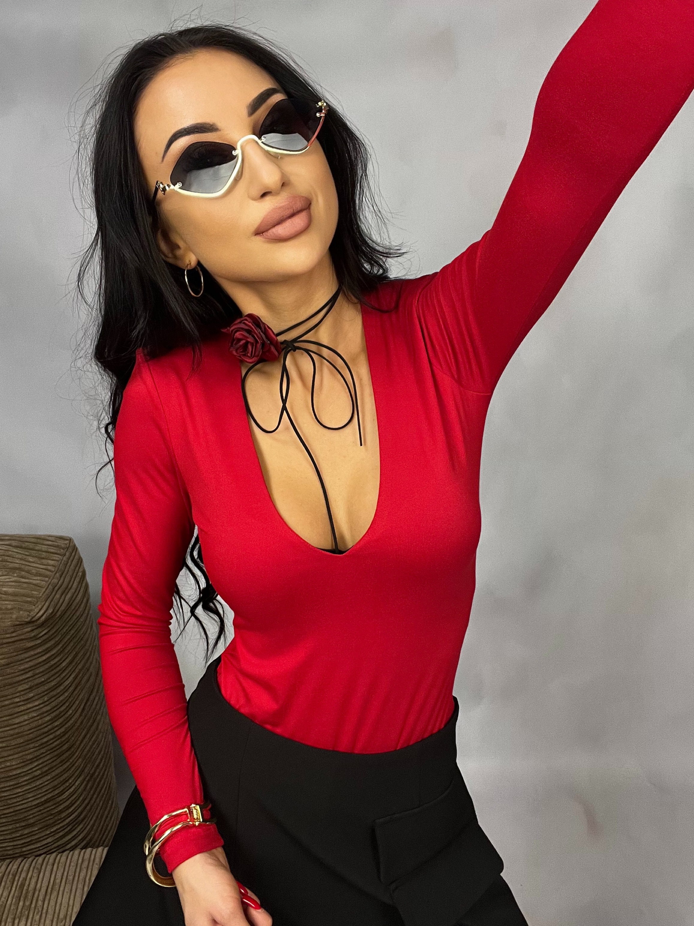 Body z poduszkami na ramionach czerwone PREMIUM Polska produkcja MILLAGRO