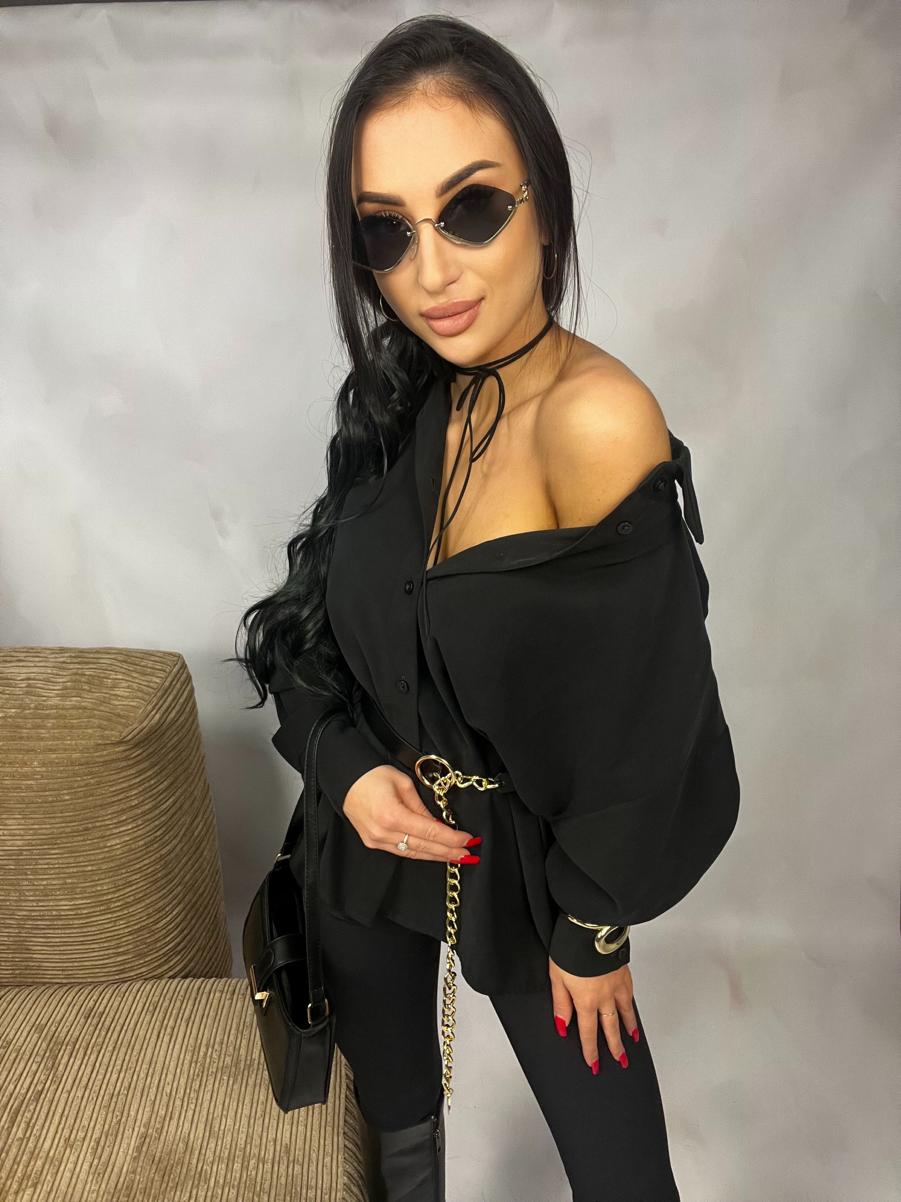 Koszula BLINK – czarna ByMe - złoty napis wyszywany