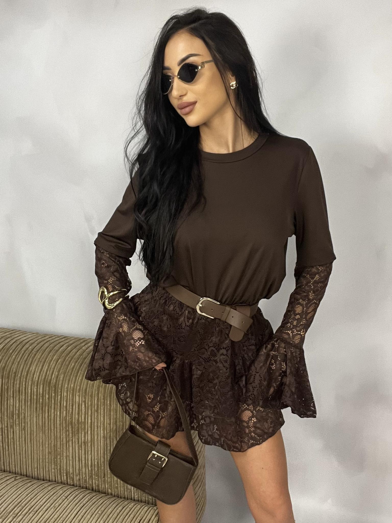Kombinezon mini, rozkloszowany CZEKOLADOWY